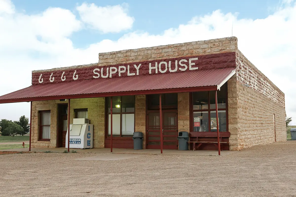 Historic 6666 Supply House at Four Sixes Ranch, a landmark serving ranch operations and employees.